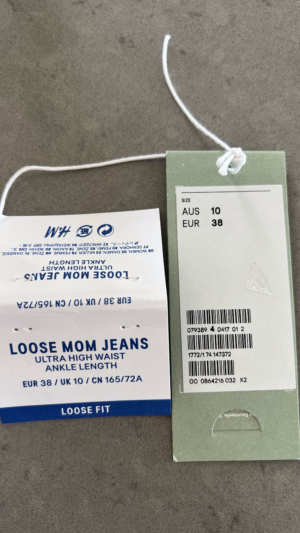 Tag for Loose Mom Jeans, Ultra High Waist Ankle Length Jeans from H&M 